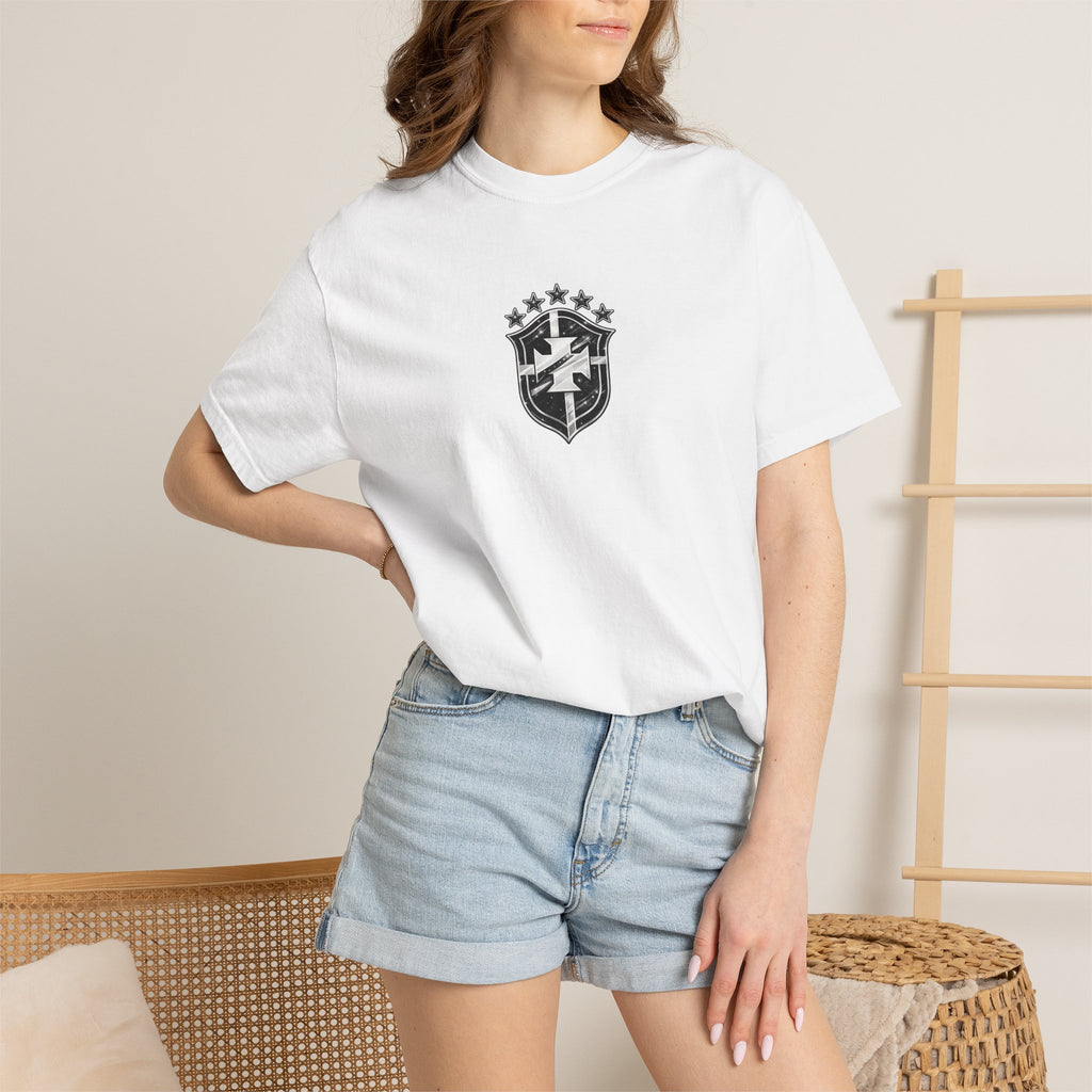 Brazilian Streetwear Crest T-Shirt — “Made With Flair” Graphic Tee